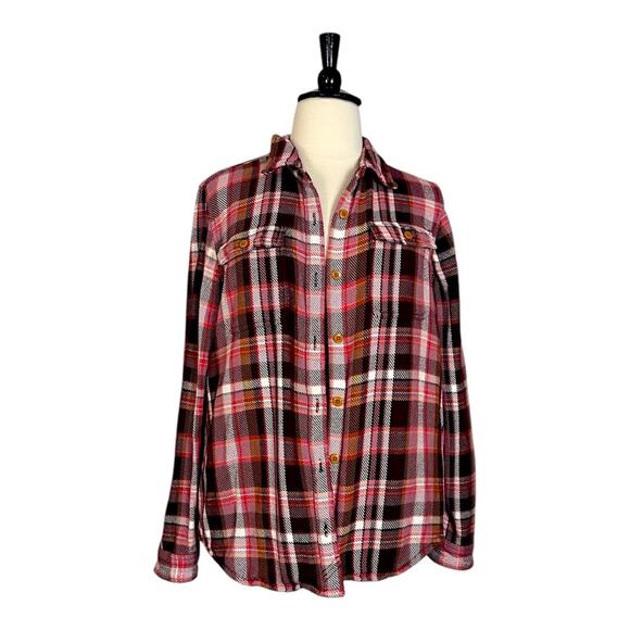 LL Bean Shacket Shirt Button Down Flannel Pink Plaid Top Women’s Size XL - Picture 5 of 10